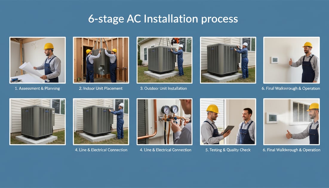 Diagram showing 6-stage AC installation process