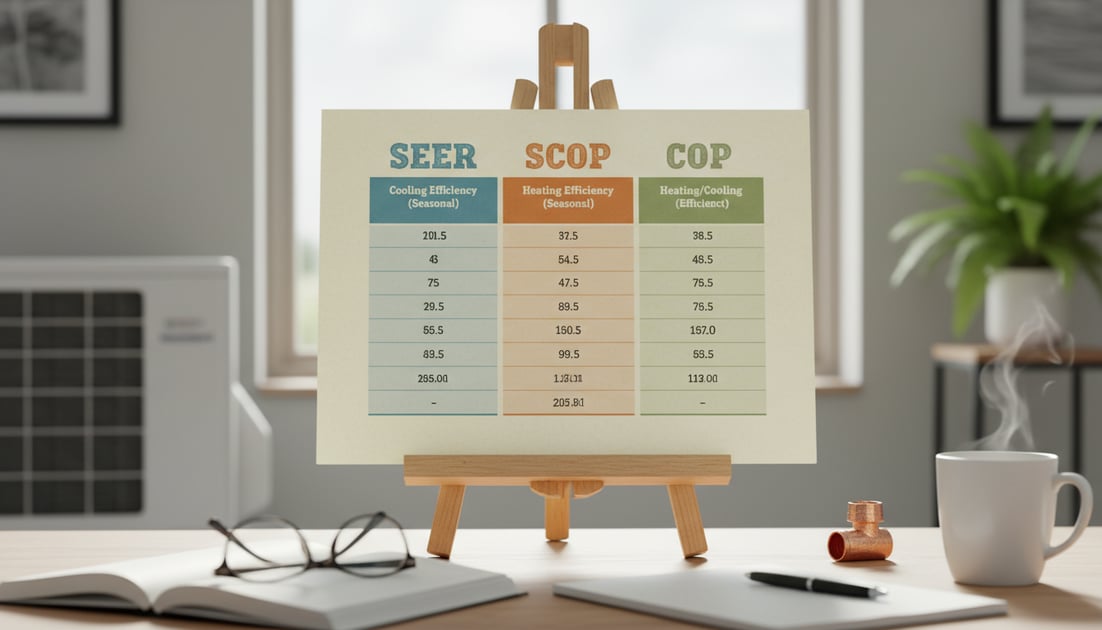 Infographic showing SEER SCOP COP comparison chart