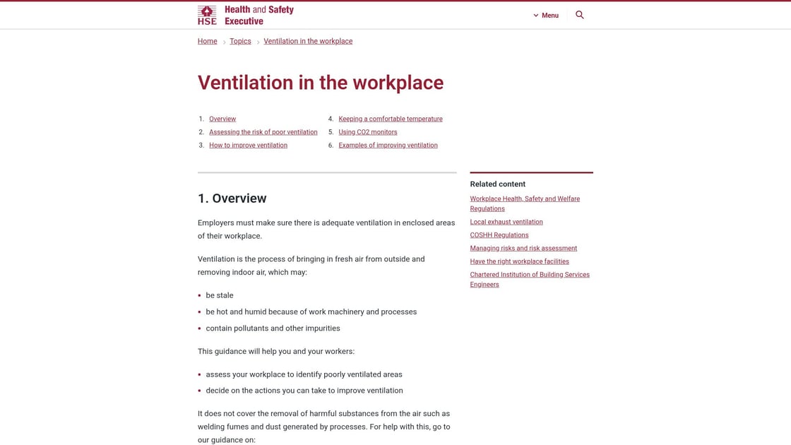 HSE ventilation guidance for commercial buildings