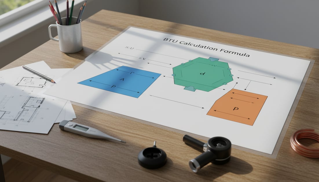 Infographic showing BTU calculation formula chart