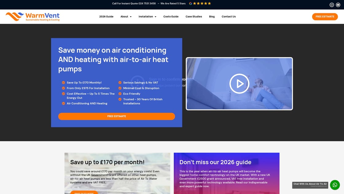 Air-to-air heat pump installation